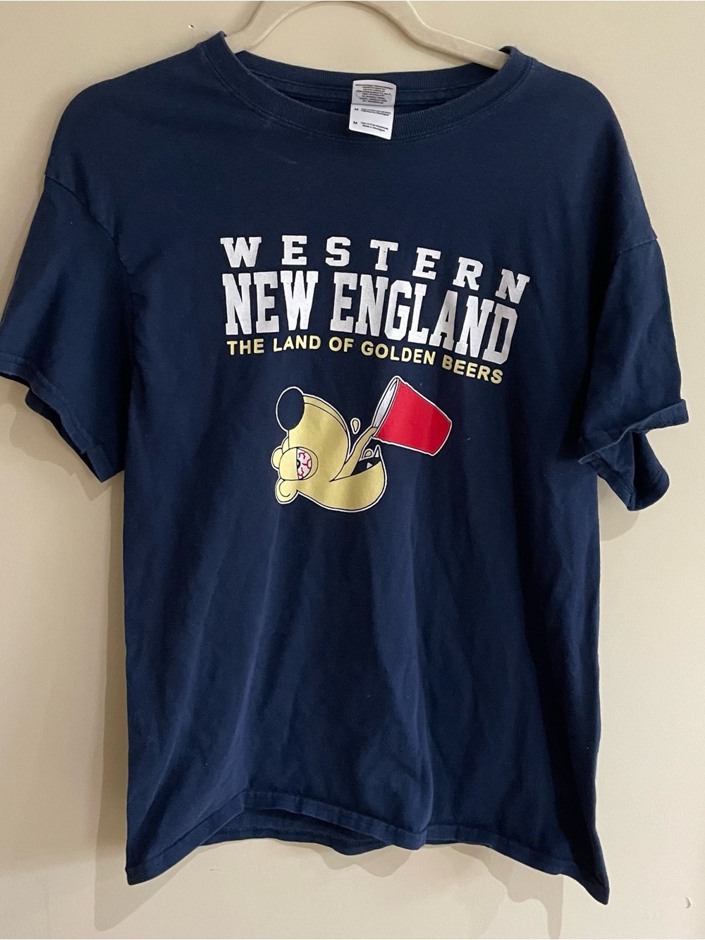 Gildan Navy Short Sleeve Tee with White, Gold & Red Graphic